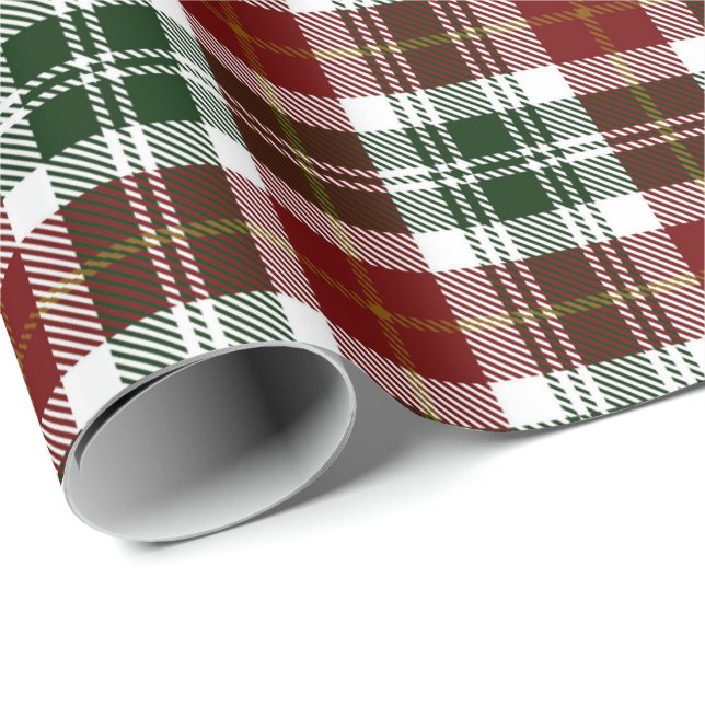 Retro Green Red Christmas New Year Tartan Kariert Geschenkpapier (Rolleneckpunkt)