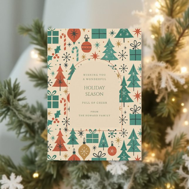 Retro Green Red Mid Century Moderne Ferienkarte (Von Creator hochgeladen)