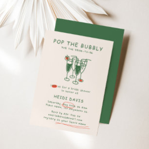 Retro Green & Red Pop Das Bubbly-Brautparty Einladung