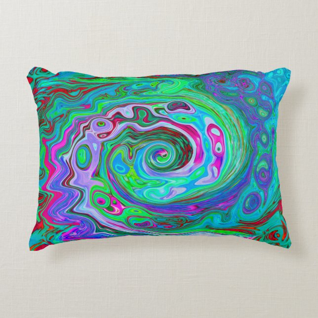 Retro Green, Red und Magenta Abstrakt Groovy Swirl Dekokissen (Vorderseite)