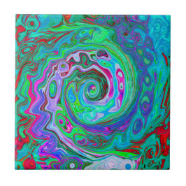 Retro Green, Red und Magenta Abstrakt Groovy Swirl Fliese