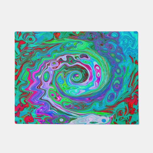 Retro Green, Red und Magenta Abstrakt Groovy Swirl Fußmatte (Vorderseite)