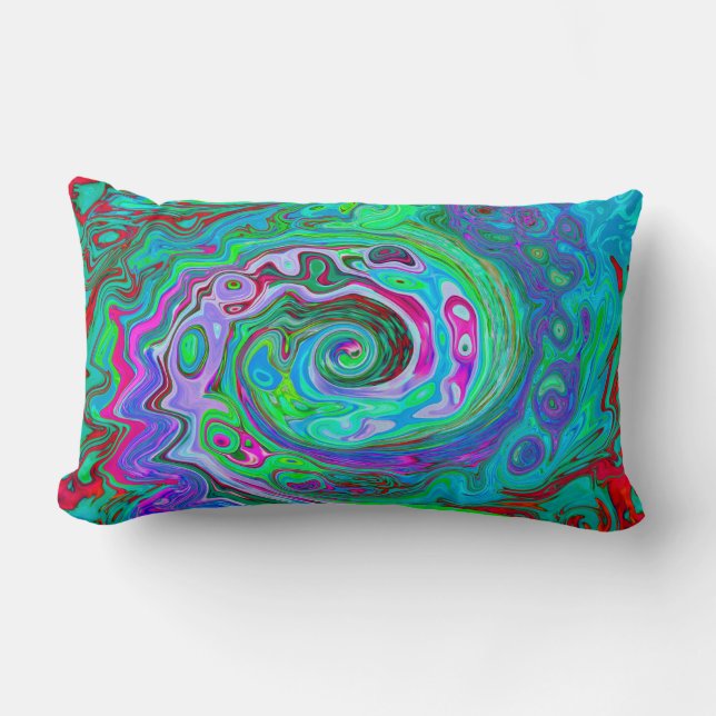 Retro Green, Red und Magenta Abstrakt Groovy Swirl Lendenkissen (Vorderseite)