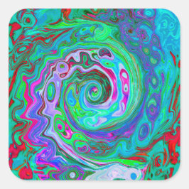Retro Green, Red und Magenta Abstrakt Groovy Swirl Quadratischer Aufkleber