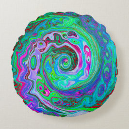 Retro Green, Red und Magenta Abstrakt Groovy Swirl Rundes Kissen