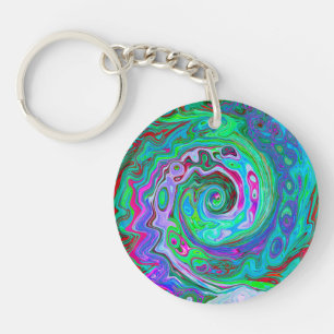 Retro Green, Red und Magenta Abstrakt Groovy Swirl Schlüsselanhänger