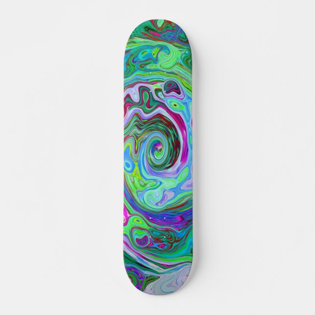 Retro Green, Red und Magenta Abstrakt Groovy Swirl Skateboard (Vorne)