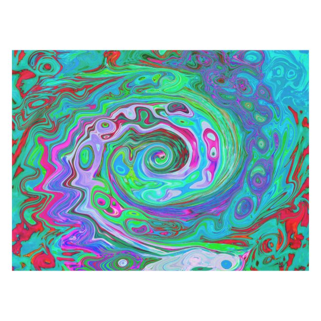 Retro Green, Red und Magenta Abstrakt Groovy Swirl Tischdecke (Vorderseite (Horizontal))