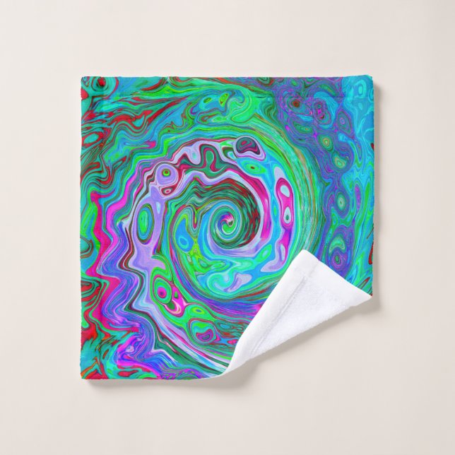 Retro Green, Red und Magenta Abstrakt Groovy Swirl Waschlappen (Waschlappen)