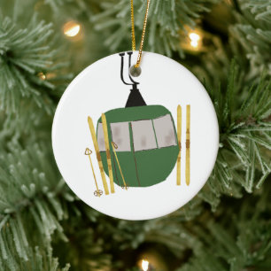 Retro Green Ski Lift - Snowboarden Keramik Ornament