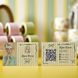 Retro Green Striped Quirky Hair photo qr code Logo Visitenkarte