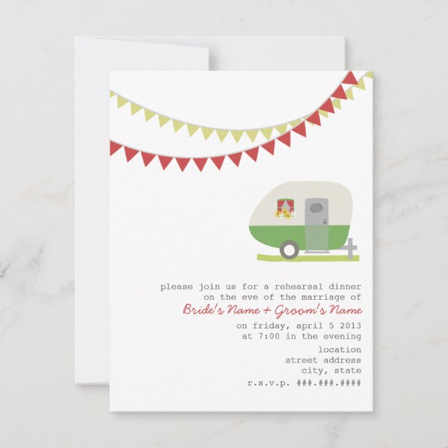 Retro Green Trailer Probe Dinner Einladung (Vorderseite)