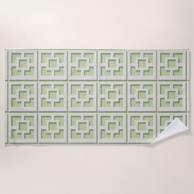 Retro Green Trellis Beach Handtuch (Vorderseite)