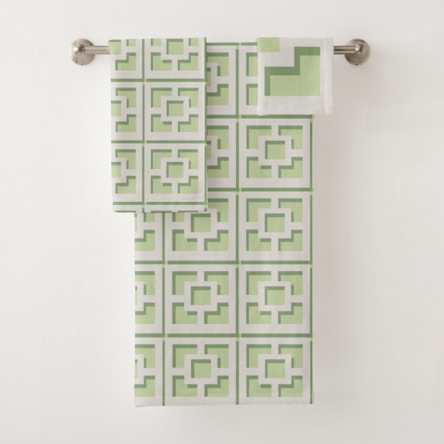 Retro Green Trellis Handtuch Badhandtuch Set (Insitu)