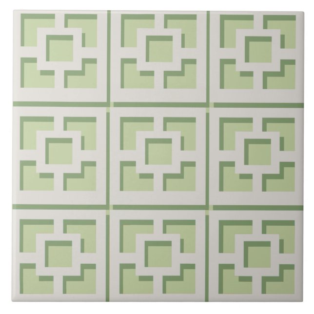 Retro Green Trellis Keramik Tile Fliese (Vorderseite)