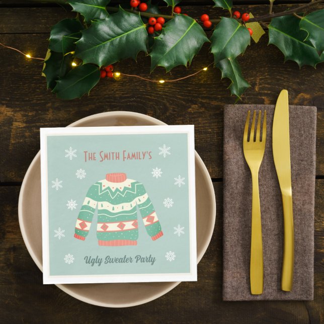 Retro Green Ugge Christmas Sweater Party Snowflake Serviette (Von Creator hochgeladen)