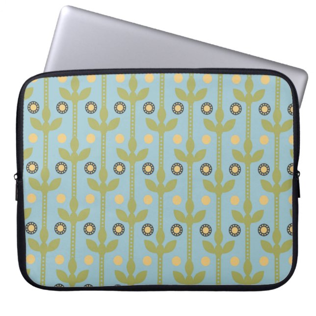 Retro Green und Blue Niedlich Folksfloral Muster Laptopschutzhülle (Vorderseite)