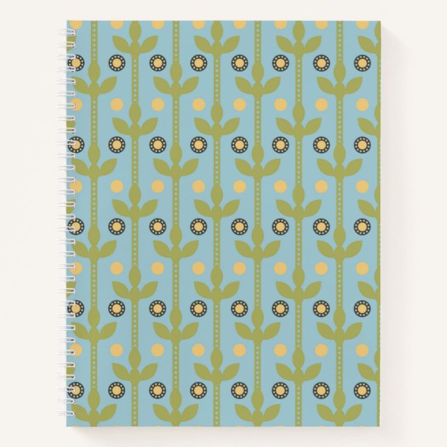 Retro Green und Blue Niedlich Folksfloral Muster Notizbuch (Vorderseite)