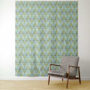 Retro Green und Blue Niedlich Folksfloral Muster Wandteppich