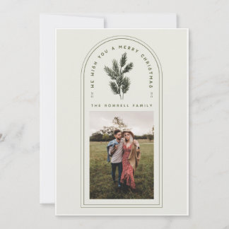 Retro Green und Cream Arch mit Kiefernzweig Foto Feiertagskarte