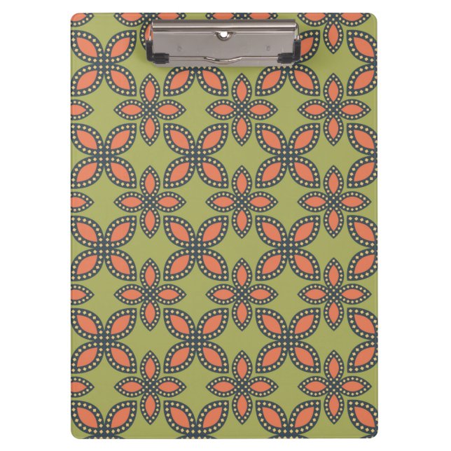 Retro Green und Orange Abstrakt Floral Muster Klemmbrett (Vorderseite)