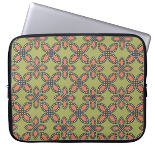 Retro Green und Orange Abstrakt Floral Muster Laptopschutzhülle