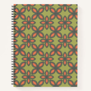Retro Green und Orange Abstrakt Floral Muster Notizbuch