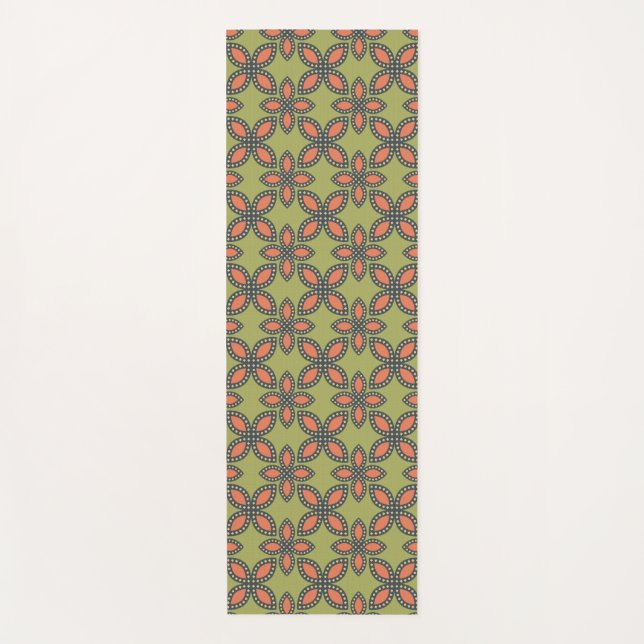 Retro Green und Orange Abstrakt Floral Muster Yogamatte (Vorderseite)