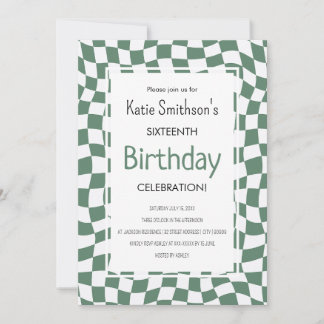 Retro Green Wavy Karo Geburtstag Einladung