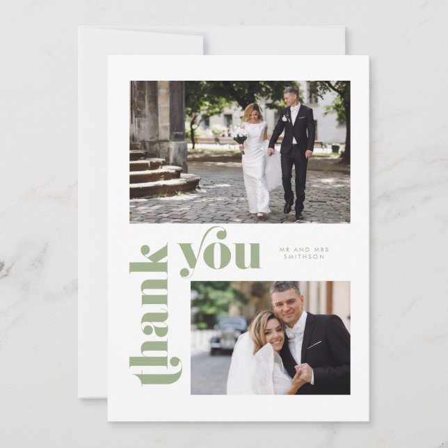 Retro Green Wedding Dankeschön Card Einladung (Vorderseite)