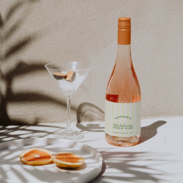 Retro Green & Yellow Streifen Bachelorette (Retro Green & Yellow Stripes Bachelorette Sparkling Wine Label)