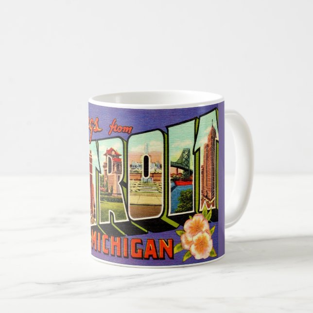 Retro Greeting Detroit Michigan Kaffeetasse (VorderseiteRechts)