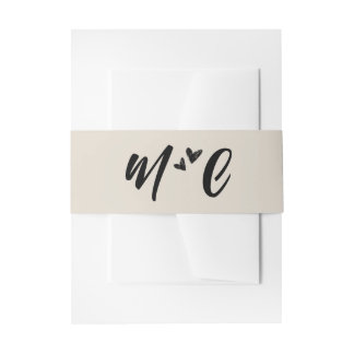 Retro Grey Hand Drawn Hearts Illustration Monogram Einladungsbanderole