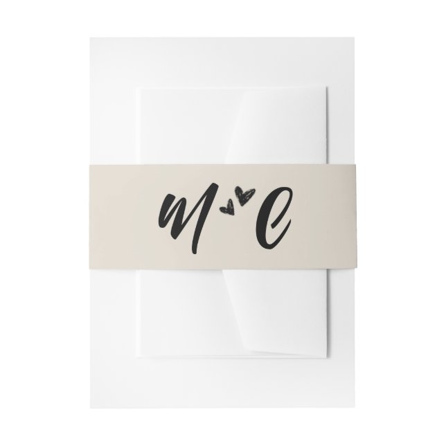 Retro Grey Hand Drawn Hearts Illustration Monogram Einladungsbanderole (Vorderseite Beispiel)