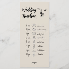 Retro Grey Hand Drawn Illustrated Wedding Timeline Menükarte