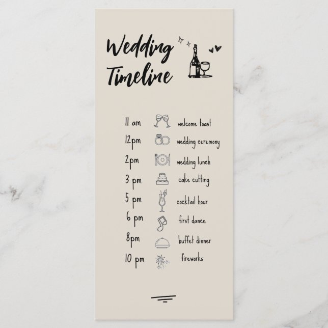 Retro Grey Hand Drawn Illustrated Wedding Timeline Menükarte (Vorderseite)