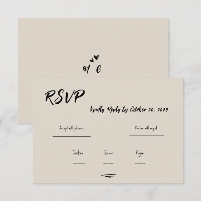 Retro Grey Hand Written Scribble Wedding RSVP  Karte (Vorne/Hinten)