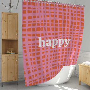 Retro Grid Abstrakt Pattern Happy Duschvorhang