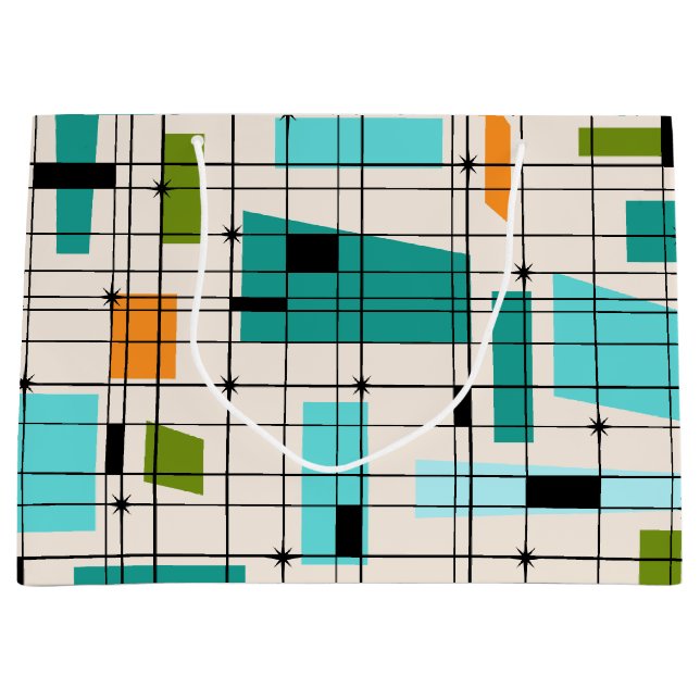 Retro Grid & Sternexplosionen Geschenktasche Große Geschenktüte (Vorderseite)