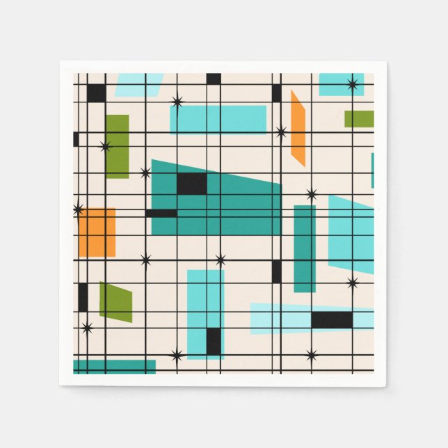 Retro Grid & Sternexplosionen Papier Napkins Serviette (Vorderseite)