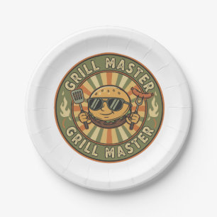 Retro Grill Master Burger Charakter BBQ King Vinta Pappteller