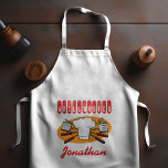 Retro GRILLEN Tools Koch Orange Red Lange Schürze<br><div class="desc">Eine Schürze im Retro-Stil für den Typ, der sich in einem Grillrestaurant zurechtfindet. Das Design zeigt eine Abbildung der rot gehandhabten GRILLEN-Tools und den Hut eines Koch auf orangefarbenem Hintergrund. Das Wort "Grillmaster" erscheint oben in einer dekorativen roten Retro-Schrift. Passen Sie den Namen des Koch unten im roten Retro-Skript an....</div>
