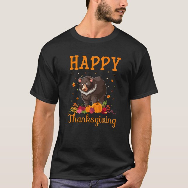 Retro Grizzly Bären Happy Thanksgiving Matching Fa T-Shirt (Vorderseite)