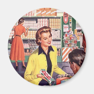 Retro Grocershop Shopping Happy Shopper Geschenke Magnet
