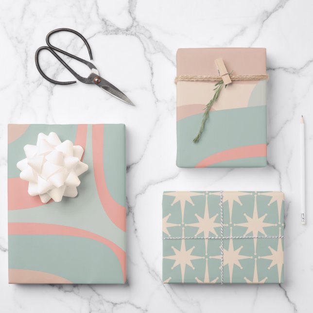 Retro Groove Pastel Vibes Muster Geschenkpapier Set (Vorderseite)
