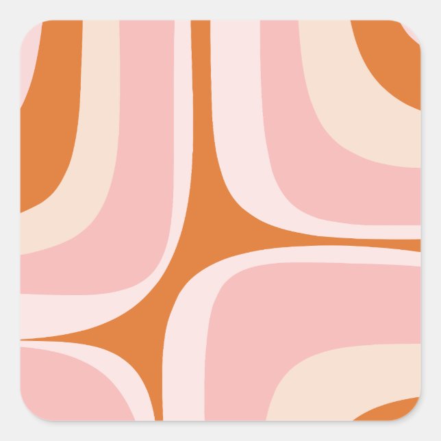 Retro Groove Pink und Orange Abstraktes Muster Quadratischer Aufkleber (Vorderseite)
