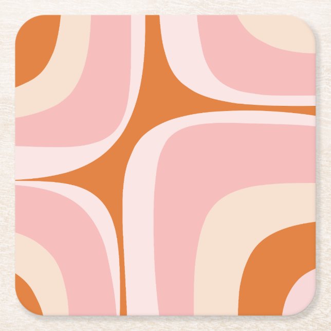 Retro Groove Pink und Orange Abstraktes Muster Rechteckiger Pappuntersetzer (Vorderseite)