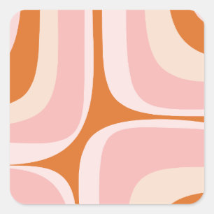 Retro Groove Rosa und Orange abstraktes Muster Quadratischer Aufkleber