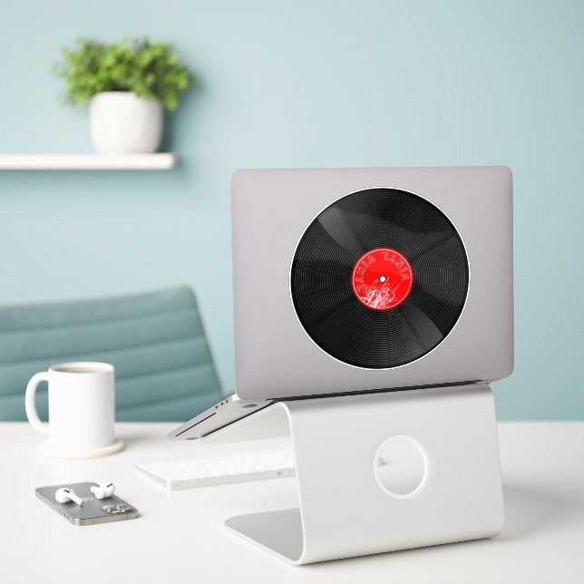 Retro Grooves: Vinyl Record Illustration Aufkleber (Laptop auf Schreibtisch)