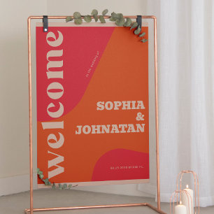 Retro-groovige rot-orange Typografie Willkommensho Poster